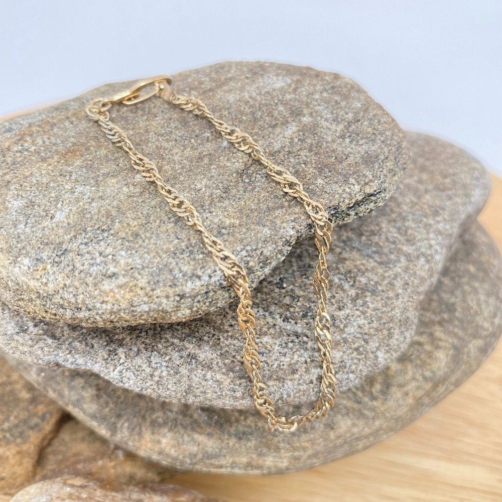 14k Gold Plated Bracelet 7 Inch Twisted Jewelry Chain Yellow Gold GP